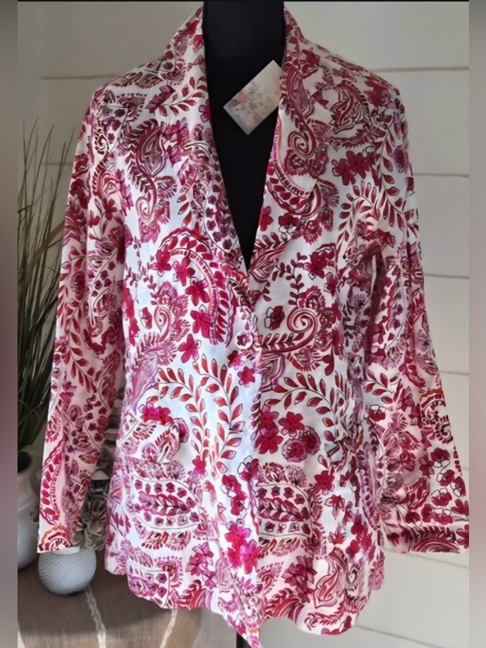 NWT Johnny Was linen dopamine blazer white corporate jacket pink floral paisley
